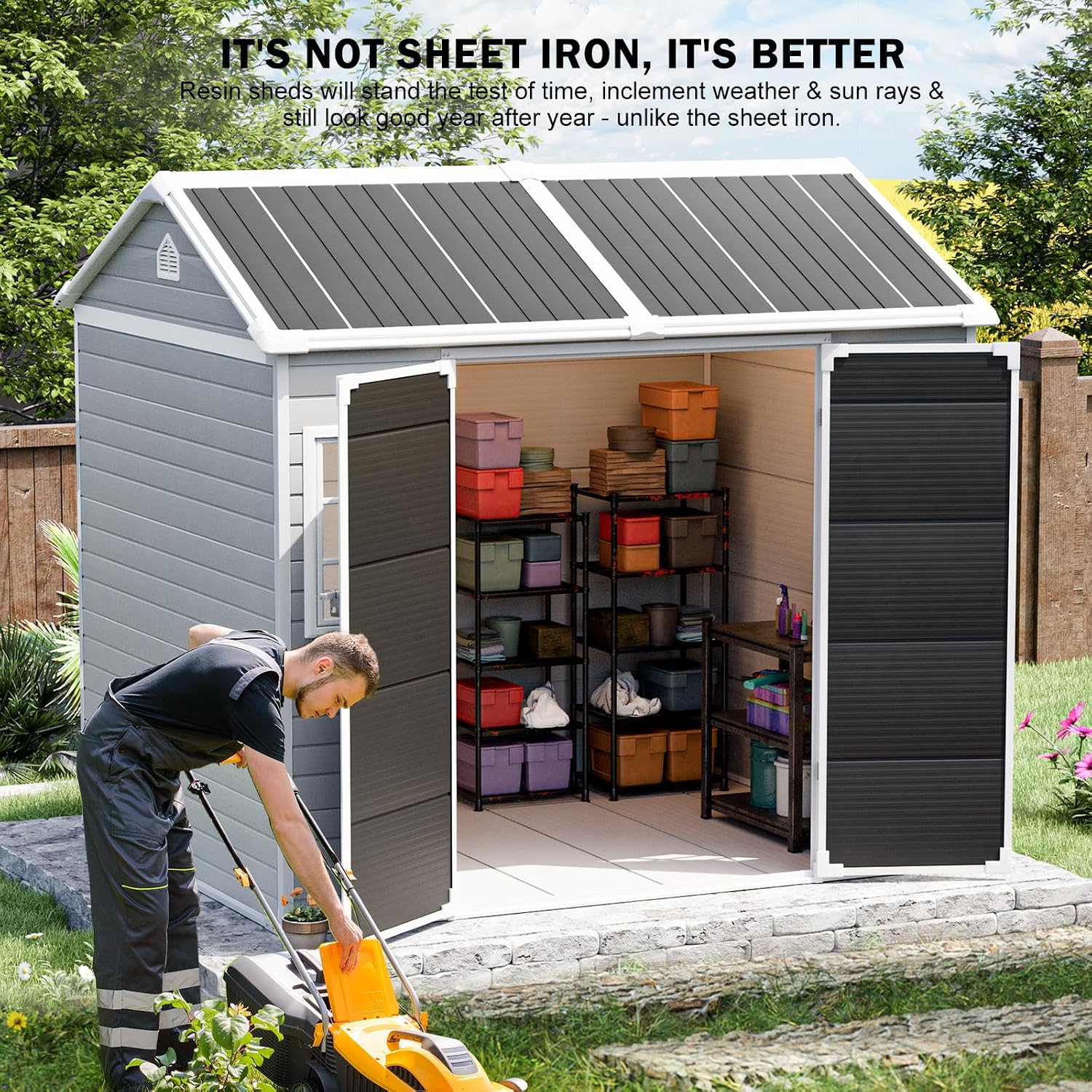 Gardening Tools Storage - Resin Storage Shed w/Floor & Openable