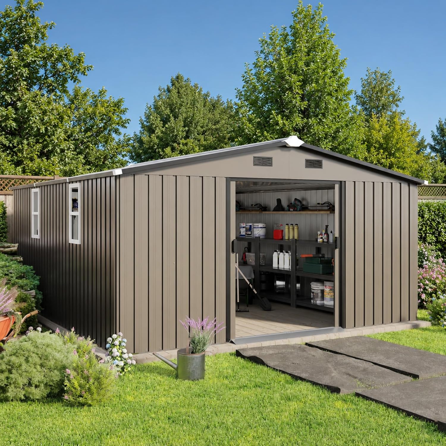 Metal Storage Shed 10x12FT Out - Gardening Tools Storage 评论和价格