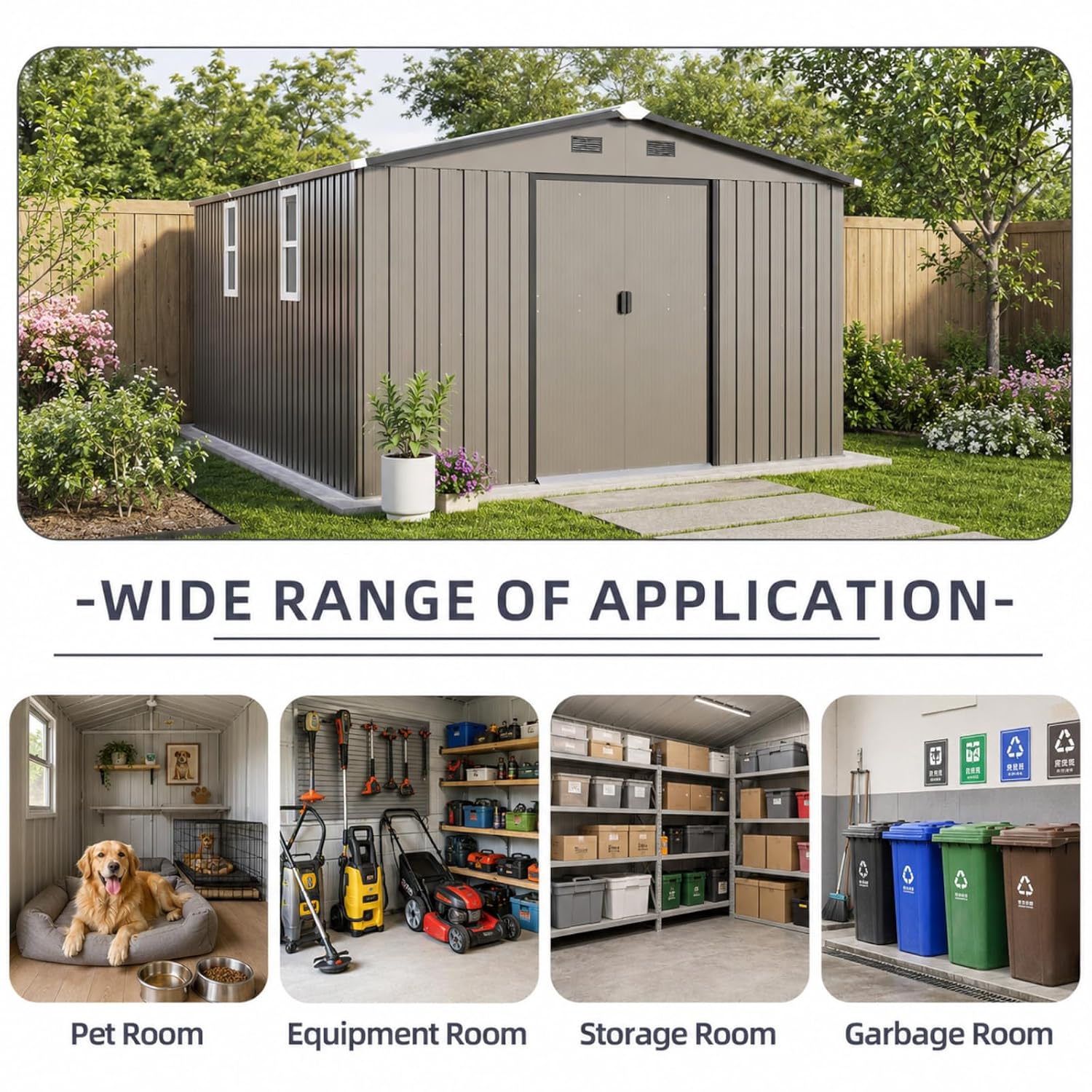 Metal Storage Shed 10x12FT Out - Gardening Tools Storage 评论和价格