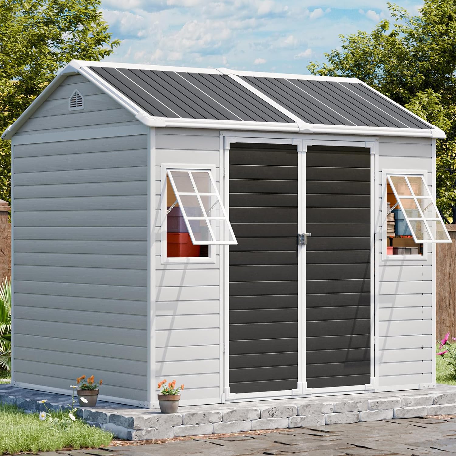 Resin Storage Shed w/Floor & O - Gardening Tools Storage 评论和价格
