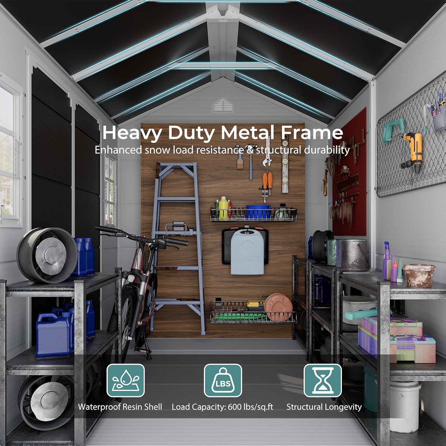Resin Storage Shed w/Floor & O - Gardening Tools Storage 评论和价格