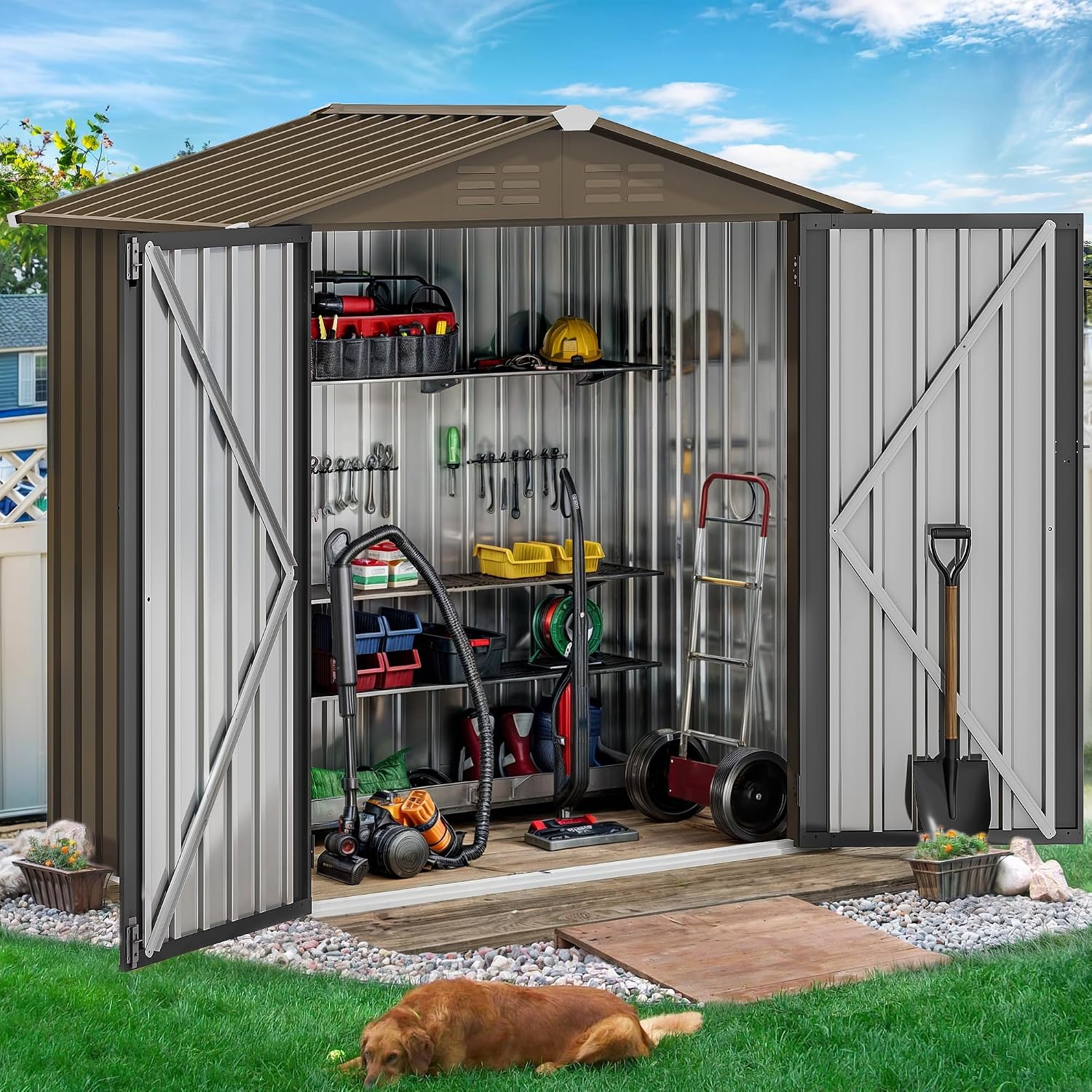 6x4ft Metal Outdoor Storage Sh - Gardening Tools Storage 评论和价格