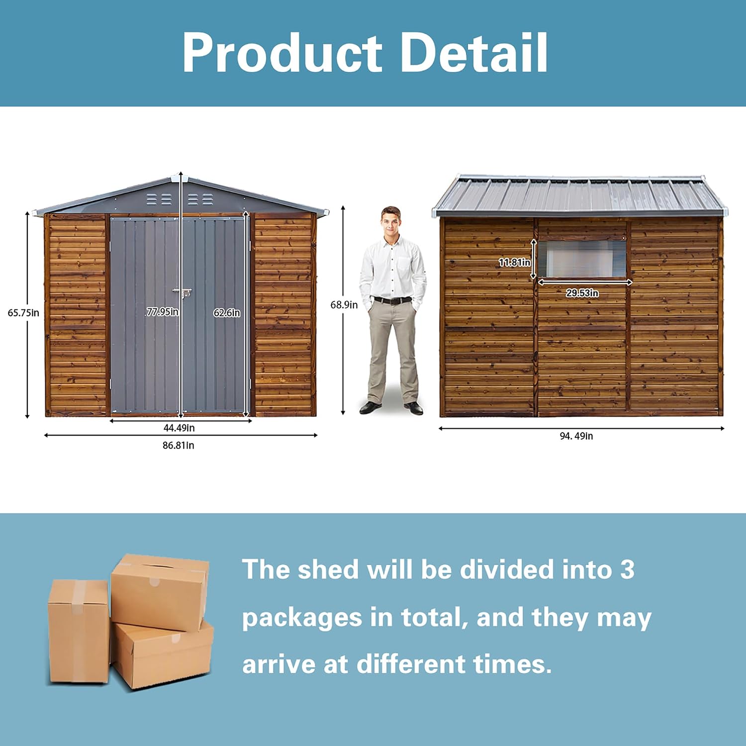 8x8 FT Outdoor Wood & Metal St - Gardening Tools Storage 评论和价格