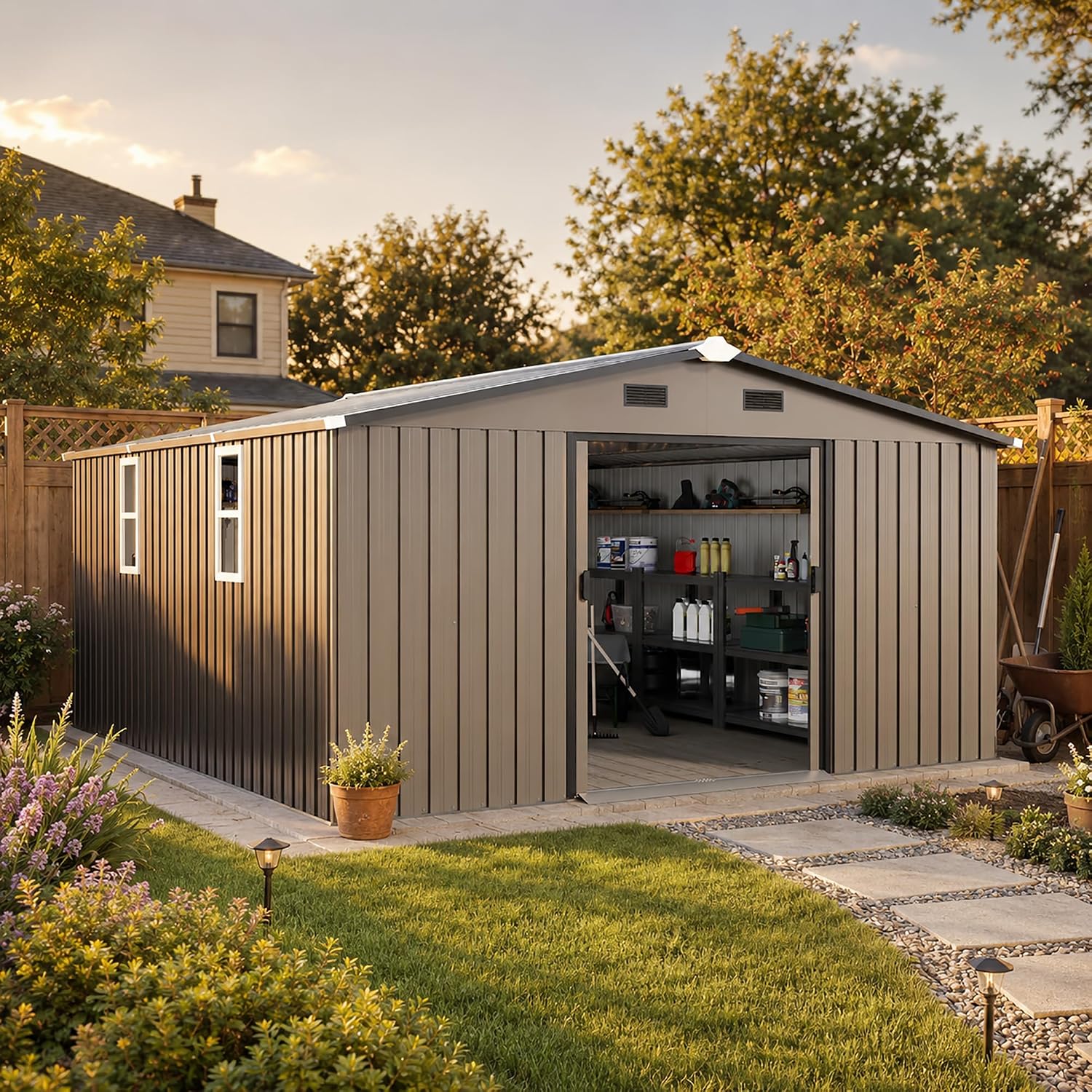 10x12 FT Outdoor Metal Storage - Gardening Tools Storage 评论和价格