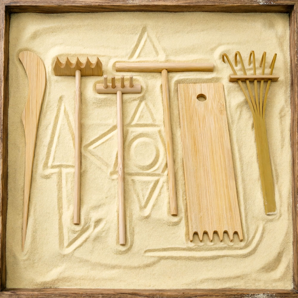 6 Pcs Bamboo Sand Rake Tool Ki - Zen Gardening Tools 评论和价格