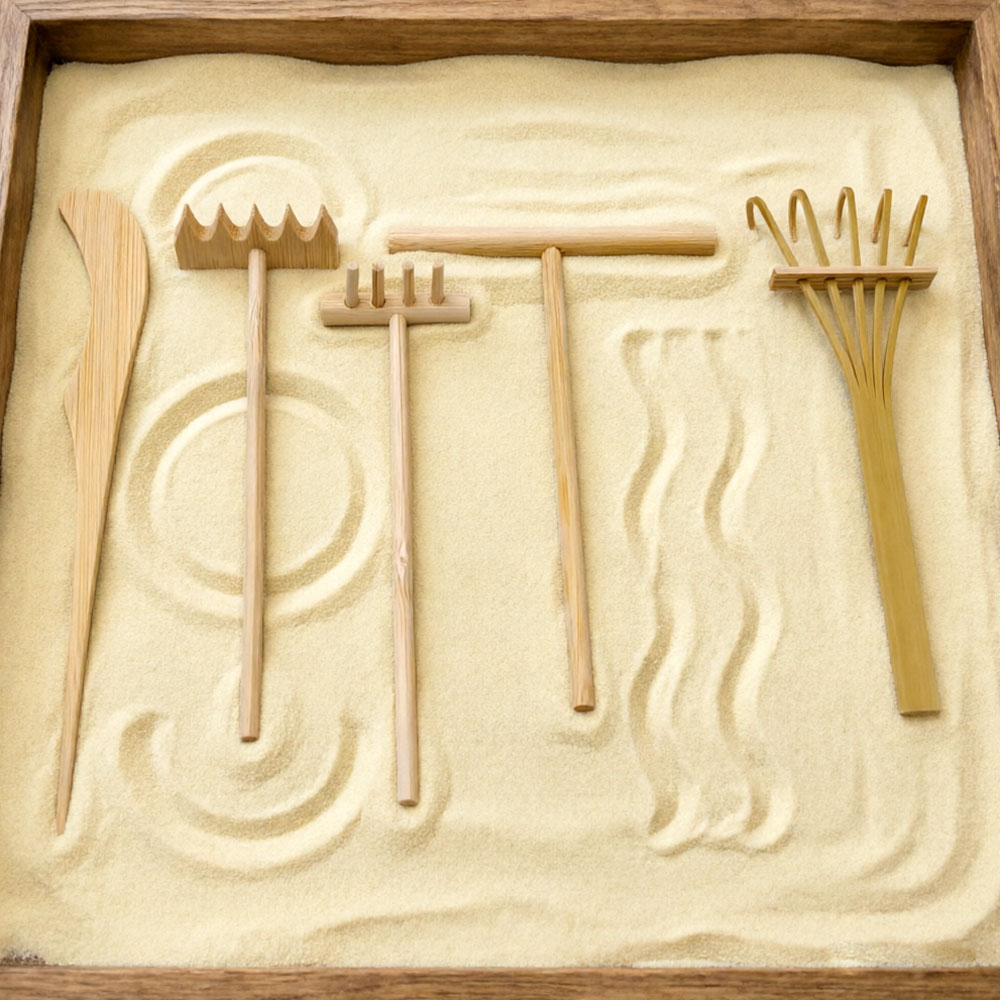 6 Pcs Bamboo Sand Rake Tool Ki - Zen Gardening Tools 评论和价格