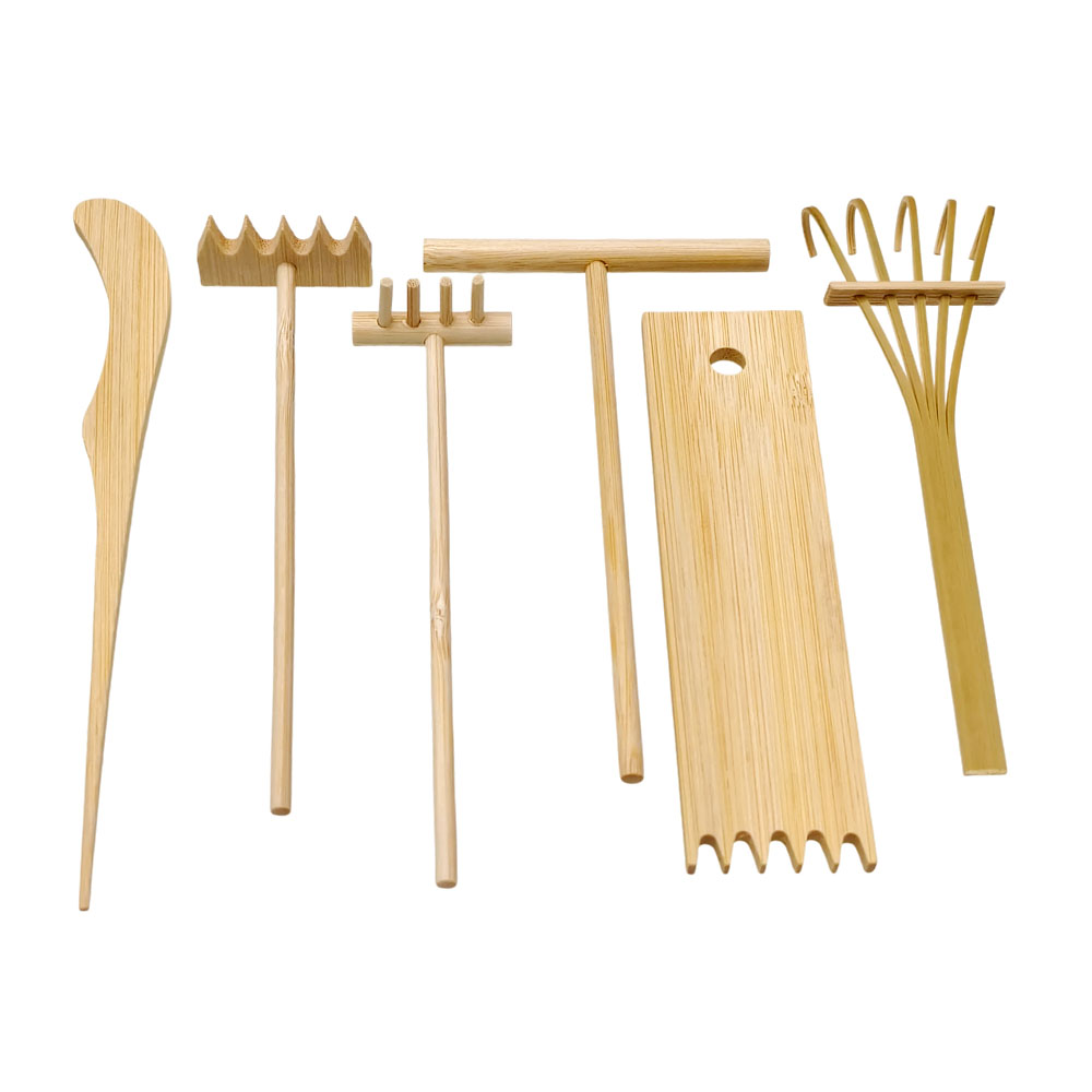 6 Pcs Bamboo Sand Rake Tool Ki - Zen Gardening Tools 评论和价格