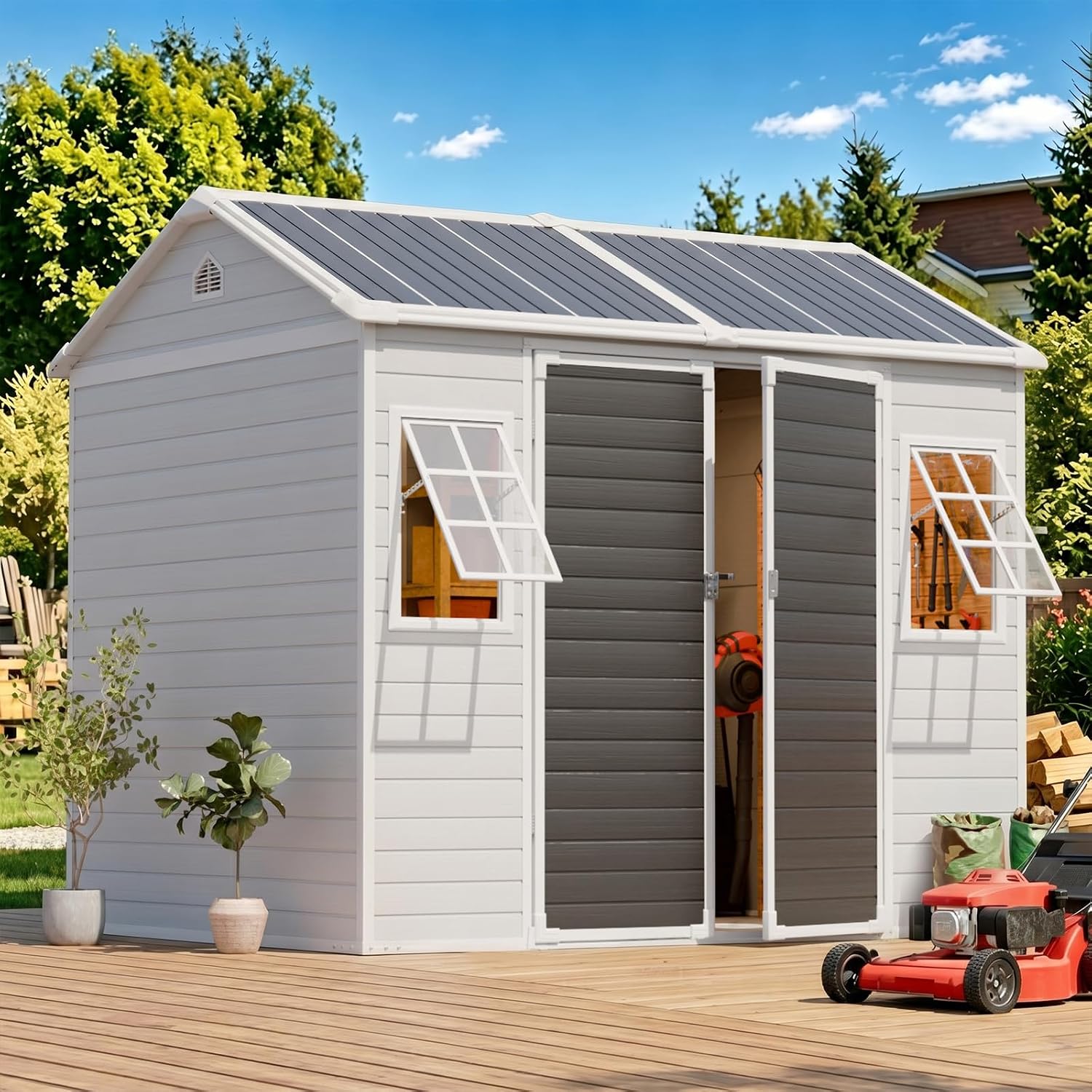 8x6 FT Resin Storage Shed with - Gardening Tools Storage 评论和价格