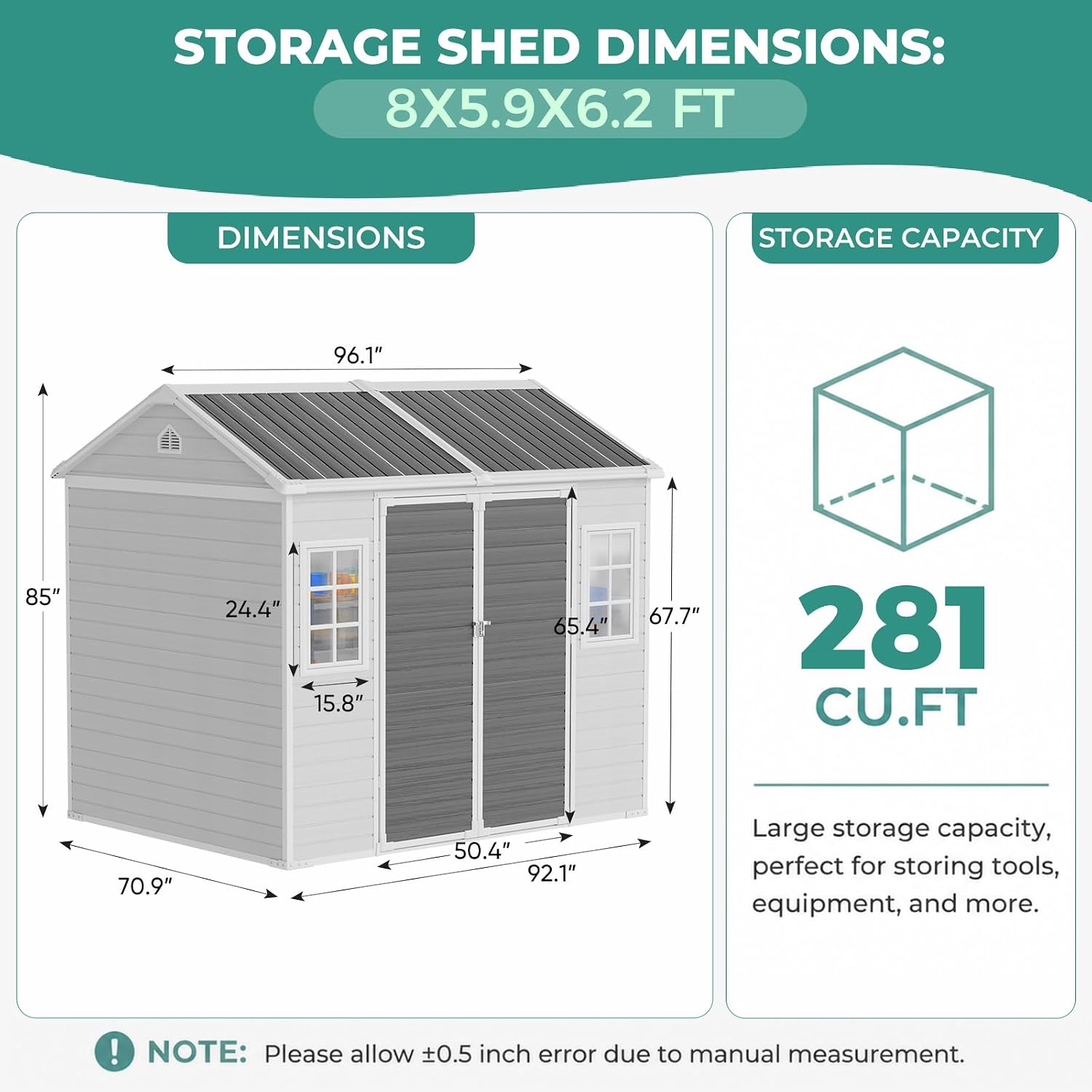8x6 FT Resin Storage Shed with - Gardening Tools Storage 评论和价格