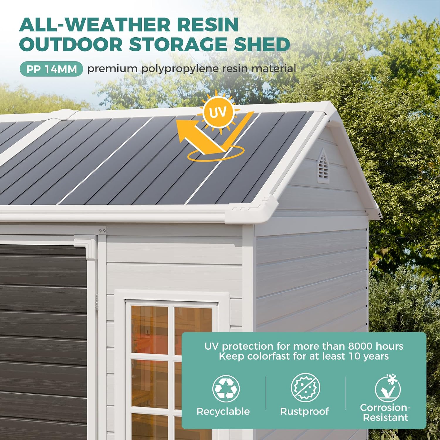 8x6 FT Resin Storage Shed with - Gardening Tools Storage 评论和价格